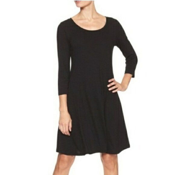 GAP Solid Black bodycon long sleeve scoop  neck dress XS - Picture 1 of 16